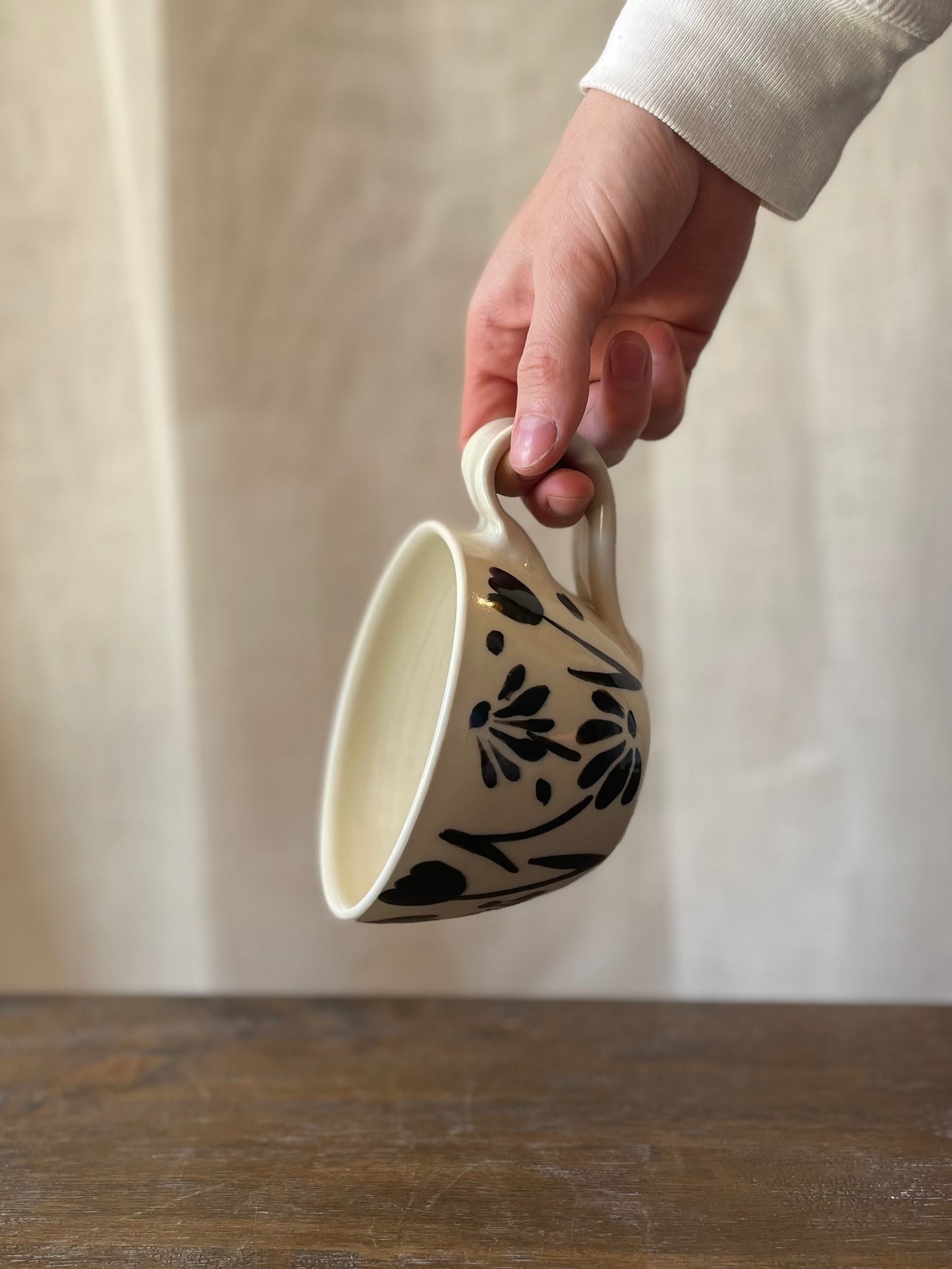 Black Flower Latte Mug