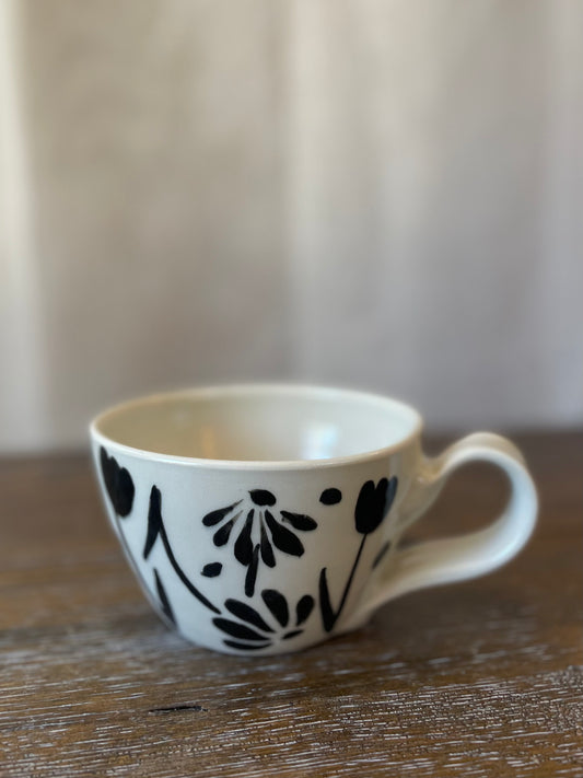 Black Flower Latte Mug