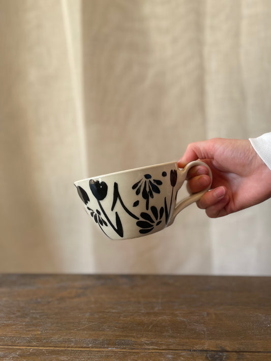 Black Flower Latte Mug